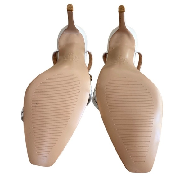 NEW Alias Mae Isha Ivory Stiletto Heel Sandal Gold Chain Ankle Strap Leather 10 - Picture 7 of 8